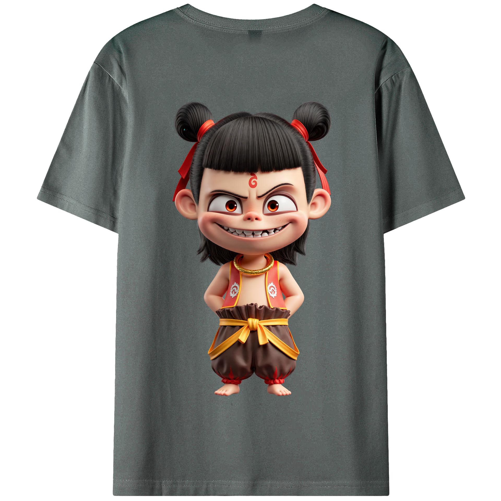 （画像用） Ne Zha 2 ナタ 魔童の大暴れ 綿100％半袖Tシャツ（背面プリント）